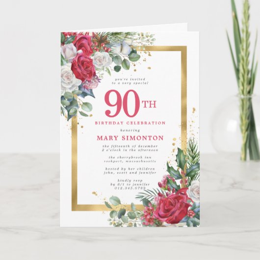 Red Rose Gold Holly 90th Birthday Party (Voorkant)
