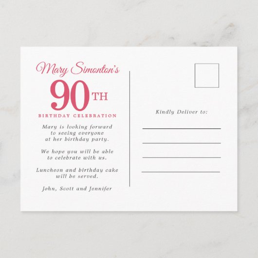 Red Rose Gold Holly 90th Birthday Uitnodiging Briefkaart (Achterkant)