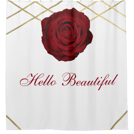 Red Rose & Gold Lines Floral Elegant Chic Custom Douchegordijn (Voorkant)