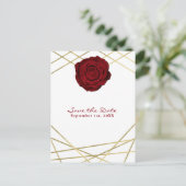 Red Rose & Gold Lines Floral Elegant Save the Date Aankondigingskaart (Staand voorkant)