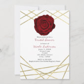 Red Rose & Gold Lines Floral Elegante Uitnodiging (Voorkant)