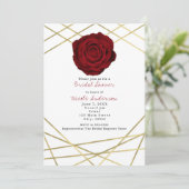 Red Rose & Gold Lines Floral Elegante Uitnodiging (Staand voorkant)