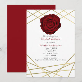 Red Rose & Gold Lines Floral Elegante Uitnodiging
