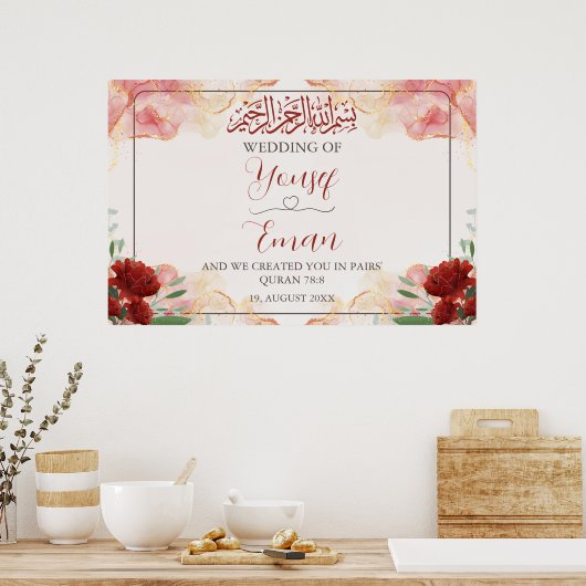 Red Rose Gold Moslim Islamitisch Bruiloft Poster (Keuken)