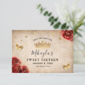 Red Rose Gold Parchment Elegant Save The Date (Staand voorkant)