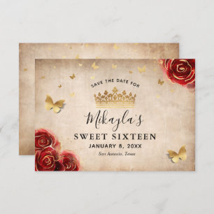  Red Rose Gold Parchment Elegant Save The Date