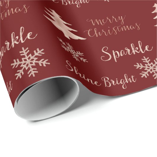 Red Rose Gold Peach Glitter Sparkle Sneeuwvlokken Cadeaupapier (Rol Hoek)