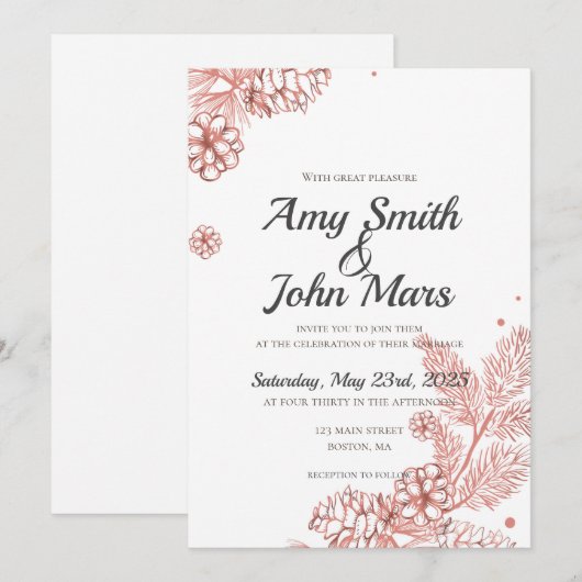 Red Rose Gold Pine Cones Kaart (Voorkant / Achterkant)