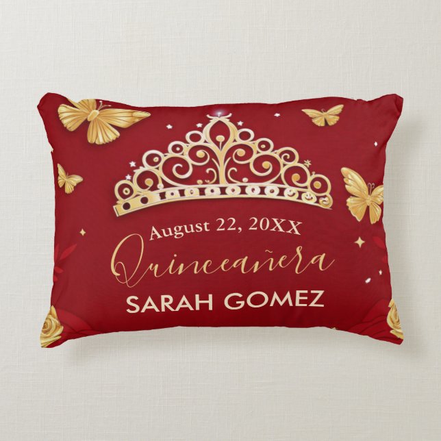 Red Rose Gold Quinceanera Accent Kussen (Voorkant)