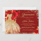 Red Rose Gold Quinceanera Bloemenfoto Kaart (Achterkant)