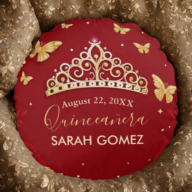 Red Rose Gold Quinceanera Rond Kussen (Creator heeft geüpload)