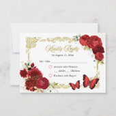 Red Rose Gold Quinceañera RSVP-kaart RSVP Kaartje (Voorkant)