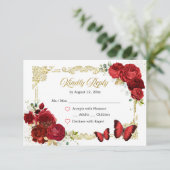 Red Rose Gold Quinceañera RSVP-kaart RSVP Kaartje (Staand voorkant)