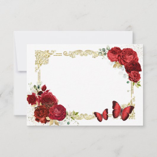 Red Rose Gold Quinceañera RSVP-kaart RSVP Kaartje (Achterkant)