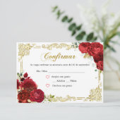 Red Rose Gold Quinceañera RSVP-kaart RSVP Kaartje (Staand voorkant)
