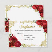 Red Rose Gold Quinceañera RSVP-kaart RSVP Kaartje (Voorkant / Achterkant)