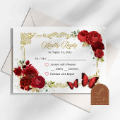 Red Rose Gold Quinceañera RSVP-kaart RSVP Kaartje