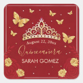Red Rose Gold Quinceanera Vierkante Sticker (Voorkant)