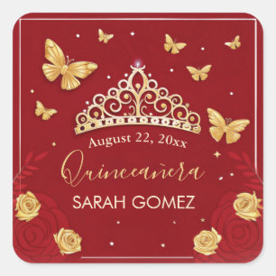 Red Rose Gold Quinceanera Vierkante Sticker
