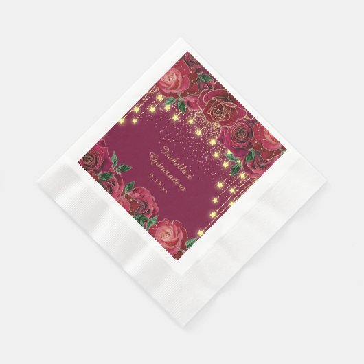 Red Rose Gold Star String Lichtsterren Quinceañera Servet (Hoek)