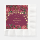 Red Rose Gold Star String Lichtsterren Quinceañera Servet (Voorkant)