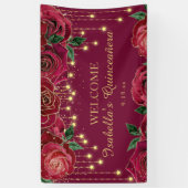 Red Rose Gold Stars Quinceañera Welkom Spandoek (Verticaal)