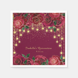 Red Rose Gold String Lichtsterren Quinceañera Servet