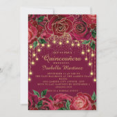Red Rose Gold String Light Quinceañera Kaart (Voorkant)