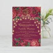 Red Rose Gold String Light Quinceañera Kaart (Staand voorkant)