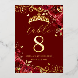 Red Rose Gold Swirl Quinceanera Tafelnummer