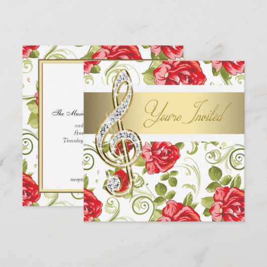 Red Rose Gold Treble Clef Kaart (Voorkant / Achterkant)