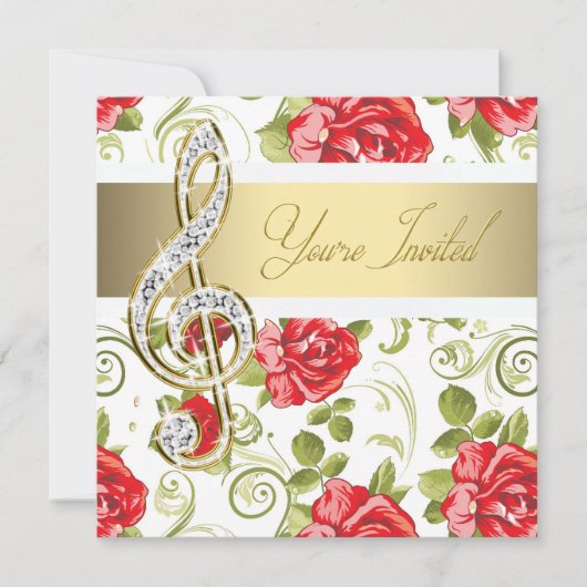 Red Rose Gold Treble Clef Kaart (Voorkant)