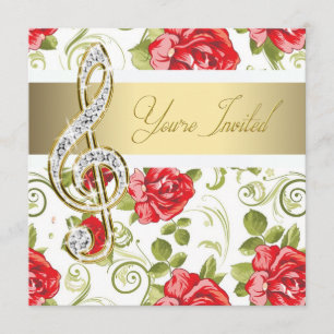 Red Rose Gold Treble Clef Kaart