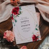 Red Rose & Gold Waterverf Floral Save the Date Kaart