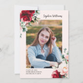 Red Rose & Gold Waterverf Graduation Party Kaart (Achterkant)