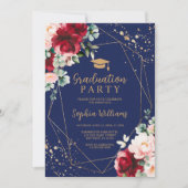 Red Rose & Gold Waterverf Graduation Party Kaart (Voorkant)