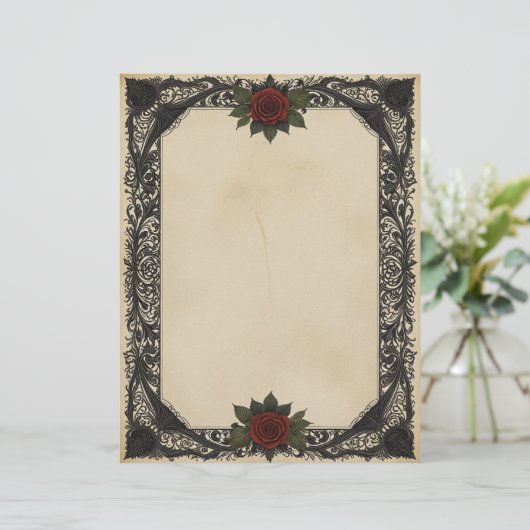Red Rose Gothic Briefhoofd (Staand voorkant)