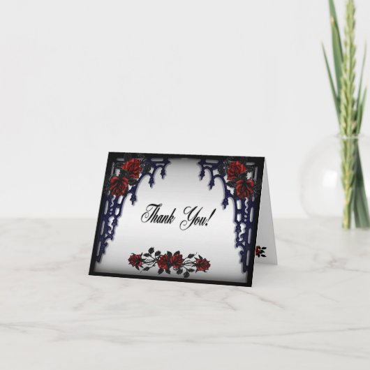 Red Rose Gothic Bruiloft Iron Gate Dank u Bedankkaart (Voorkant)