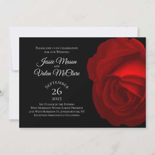 Red Rose Gothic Elegant Wedding Kaart (Voorkant)