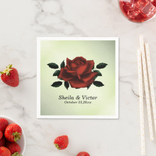 Red Rose Gothic Names Date Green Wedding Napkins Servet