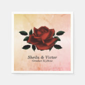 Red Rose Gothic Names Date Peach Wedding Napkins Servet (Voorkant)