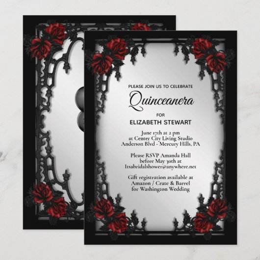 Red Rose Gothic quinceanera Iron Gate Kaart (Voorkant / Achterkant)