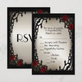 Red Rose Gothic RSVP Antiek Gold Menu Keuze (Voorkant / Achterkant)