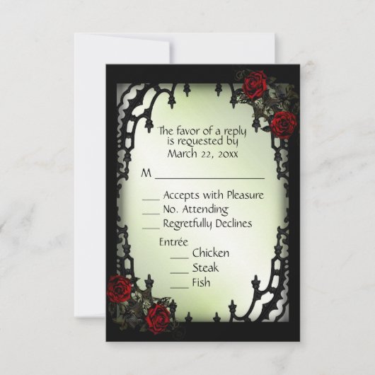 Red Rose Gothic RSVP Green Menu Choice (Voorkant)