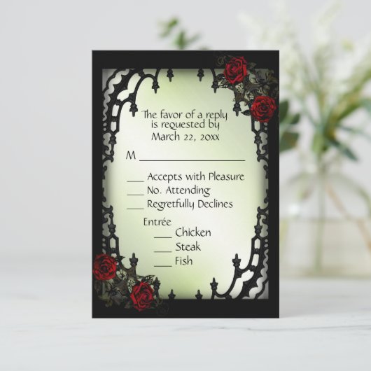 Red Rose Gothic RSVP Green Menu Choice (Staand voorkant)