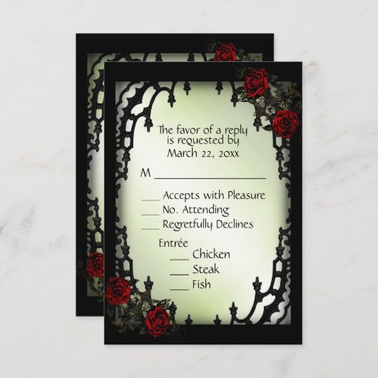 Red Rose Gothic RSVP Green Menu Choice (Voorkant / Achterkant)