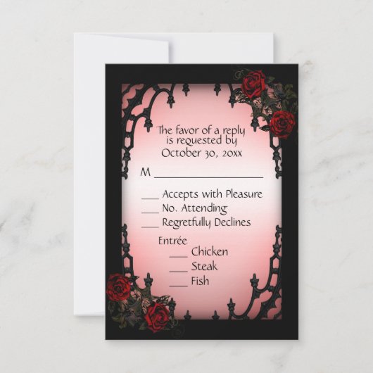 Red Rose Gothic RSVP met menukeuze (Voorkant)