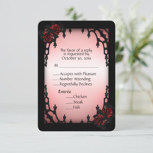 Red Rose Gothic RSVP met menukeuze (Staand voorkant)
