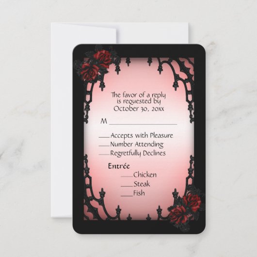 Red Rose Gothic RSVP met menukeuze Kaartje (Voorkant)