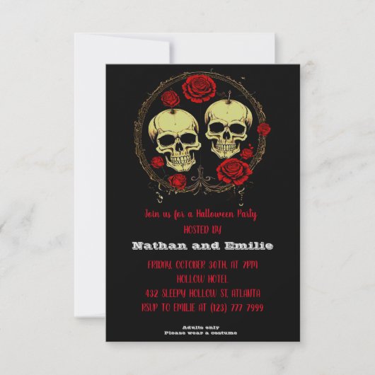 Red Rose Gothic schedel Halloween Party Uitnodigin Kaart (Voorkant)